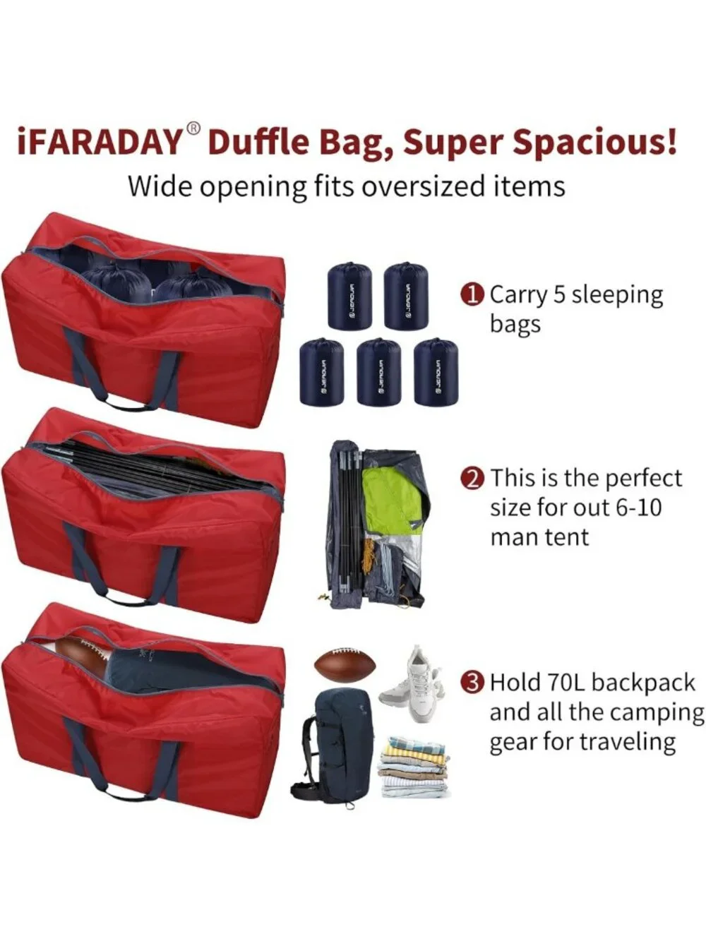 Large 95L Red Duffle Bag | Foldable, Lightweight Travel Storage, 30 Inch